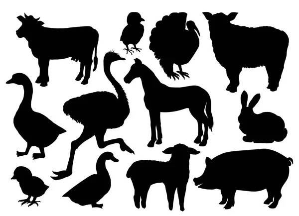 Animales de granja siluetas de ganado . — Vector de stock