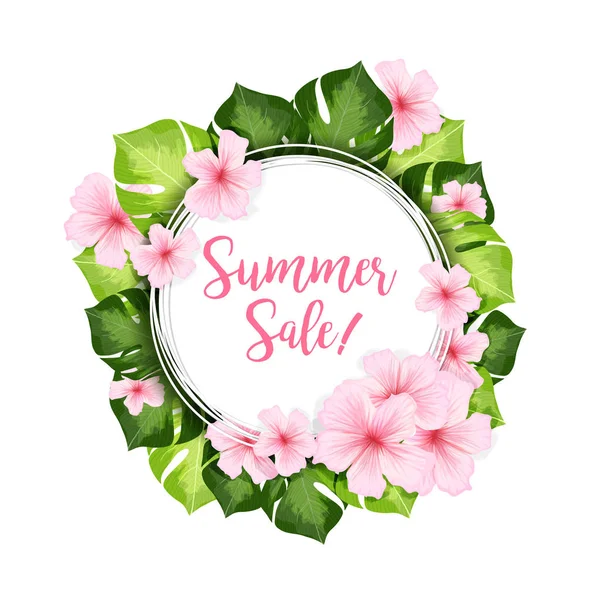 Bannière cercle de vente d'été avec des fleurs — Image vectorielle