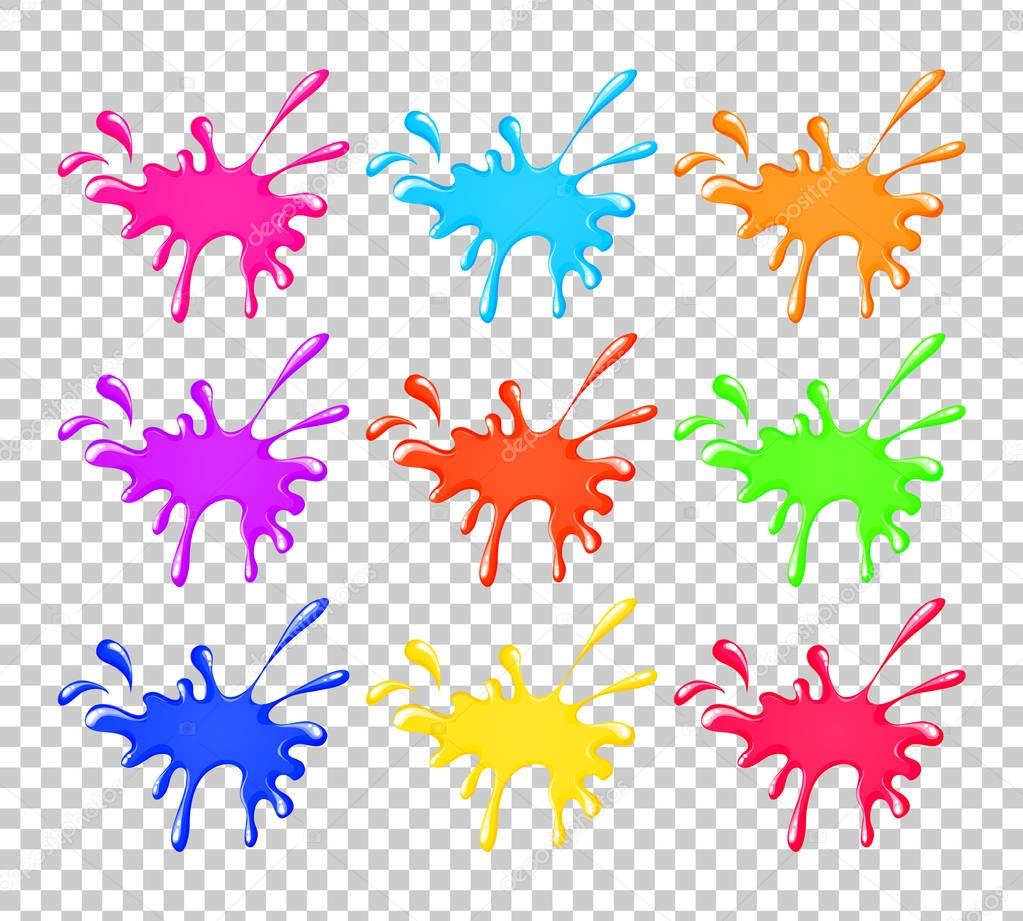 Isolated vector splashes, blot, stains set on a transparent background. Vector illustration of colorful set of splashes