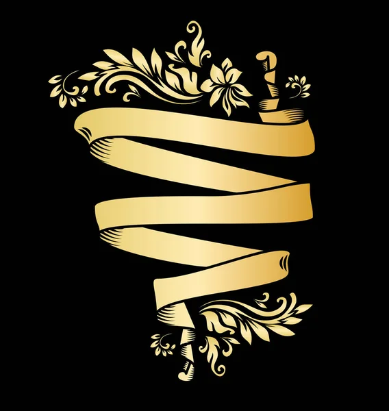 Banner de cinta vintage de oro con hojas — Vector de stock