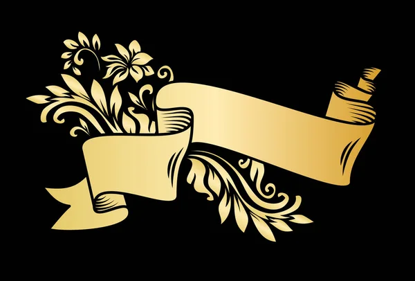 Banner de cinta vintage de oro con hojas — Vector de stock