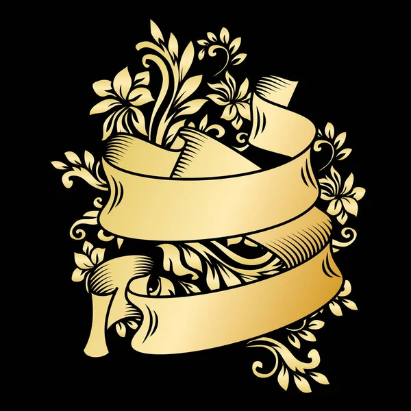 Banner de cinta vintage de oro con hojas — Archivo Imágenes Vectoriales