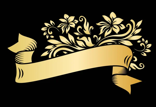 Złoto vintage wstążką banner z liści — Wektor stockowy