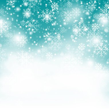 Turkuaz kar tanesi arka plan, Noel kar yağışı vektör çizim. Mavi kar taneleri ile kış desen. Yeni yıl kar yağışı duvar kağıdı degrade vektör görüntü