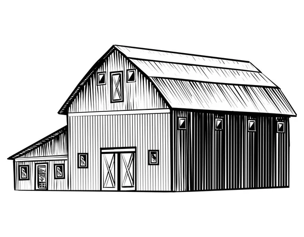 Farm Barn Isolated White Background Hand Drawn Sketch Style Illustration — Stock Vector