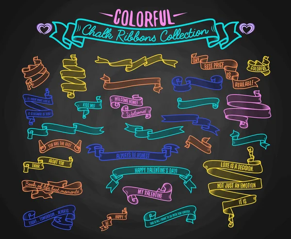 Collection Rubans Craie Colorés Dessin Main Sur Une Illustration Vectorielle — Image vectorielle
