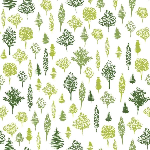 Grüne Baummuster Nahtlos Für Die Stoffgestaltung Muster Handgezeichneter Tintengrüner Bäume — Stockvektor