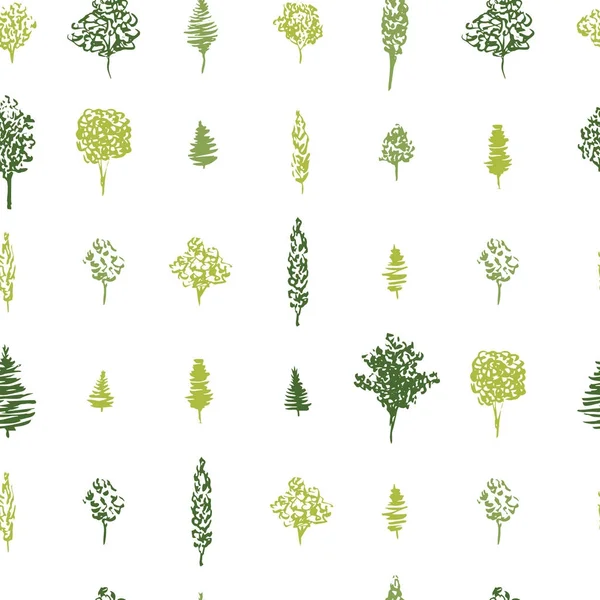 Grønt Tre Uten Sømmer Til Tøydesign Håndtegnede Blekkgrønne Trær Vektorillustrasjon – stockvektor