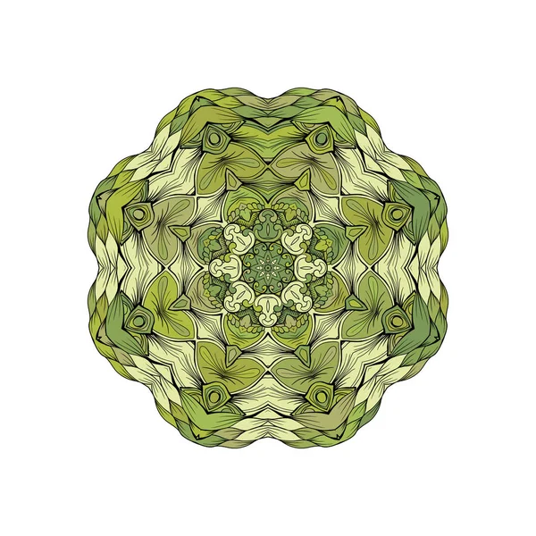 白い背景ベクトル図の輪郭サークル形状と緑のマンダラ 緑の濃淡と民族の装飾画像マンダラ — ストックベクタ