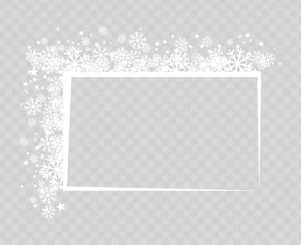 装饰框架与雪花蓝色背景为问候文字在明信片或字母矢量插图 新年或圣诞节框架在雪透明背景矢量图像 — 图库矢量图片