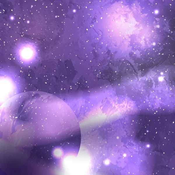 Fondo Espacial Galaxia Ultravioleta Con Planeta Cosmos Estrellados Ilustración Vectorial — Archivo Imágenes Vectoriales