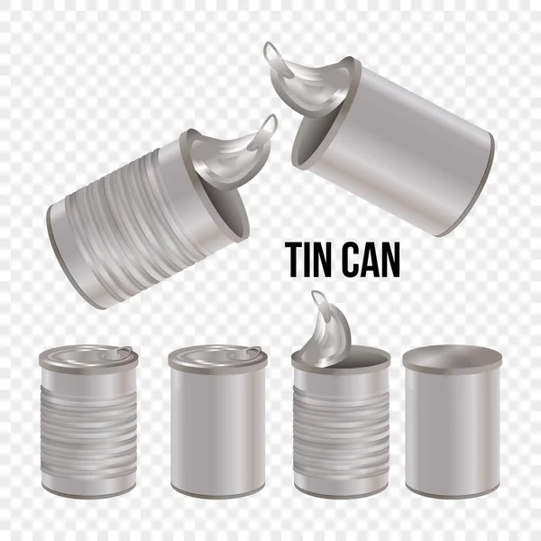 Tincan Aliments Conserve Réaliste Vecteur Paquet Maquette Isolé Sur Fond — Image vectorielle