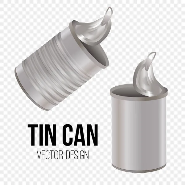 Tincan 罐装食品逼真的矢量包装样机 在白色背景下隔离 金属锡可以空白模板的品牌 打开和关闭 — 图库矢量图片