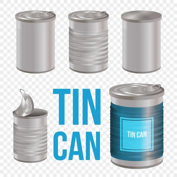 Tincan Ingeblikt Voedsel Realistische Vector Pakket Mockup Geïsoleerd Een Witte — Stockvector