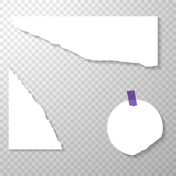 Páginas Desgarradas Blanco Con Pegatinas Púrpura Trozos Papel Rotos Páginas — Archivo Imágenes Vectoriales
