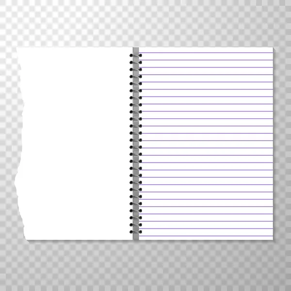 Otevřený Notebook Šablona Podšívkou Prázdnou Stránkou Útržek Papíru Spirála Vázané — Stockový vektor