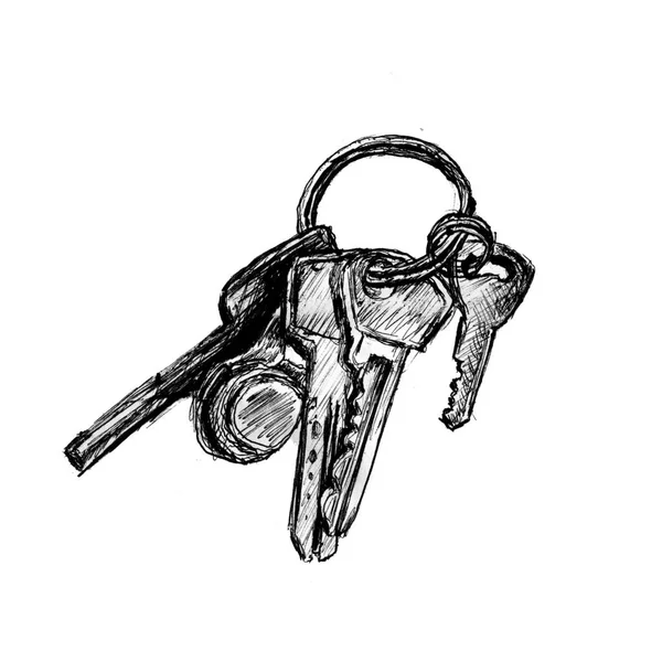 Keys Bunch Ring Isolated White Background — Stock Photo, Image