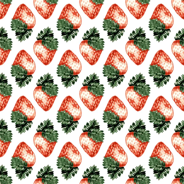イチゴは 白い背景で隔離の幾何学的なシームレス パターン — ストック写真