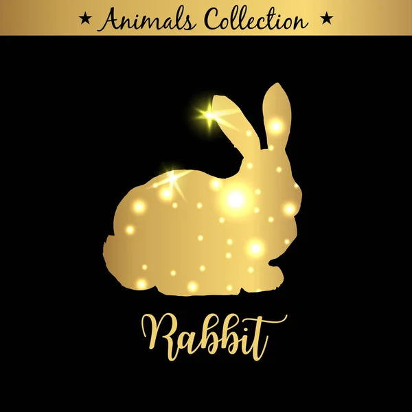 Königliches Emblem Des Kaninchens Goldene Silhouette Mit Lichtern Und Schriftzug — Stockvektor