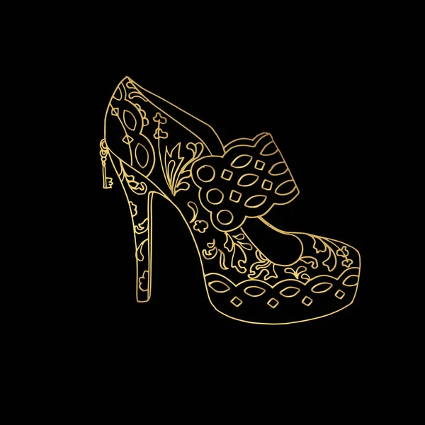 金色女靴与涂鸦风格模式 — 图库矢量图片