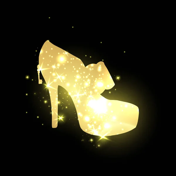 Goldglänzende Damenschuhe Mit High Heels Und Sternblinkern Auf Schwarzem Hintergrund — Stockvektor