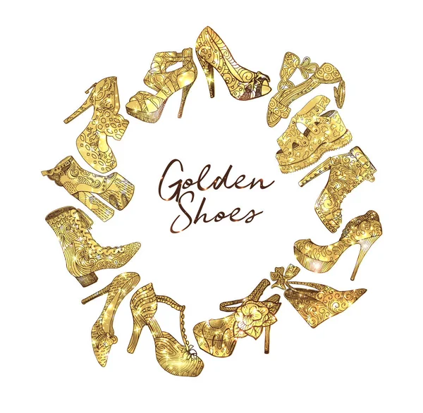 白色背景的金色女鞋收藏 — 图库矢量图片