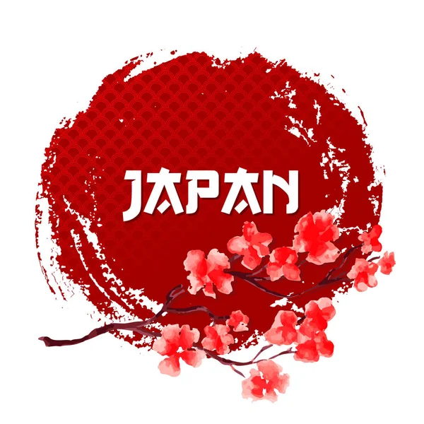 Sakura Kırmızı Güneş Arka Plan Üzerinde — Stok Vektör