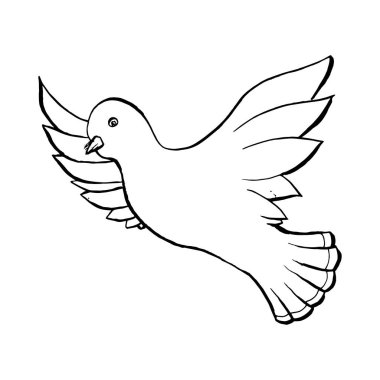 Kroki tarzı beyaz arka plan üzerinde izole uçan kuş güvercin