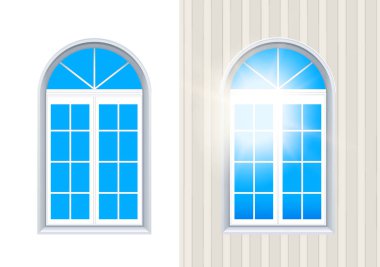 İki kapalı Windows dış ve mavi gökyüzü ile iç görünüm.