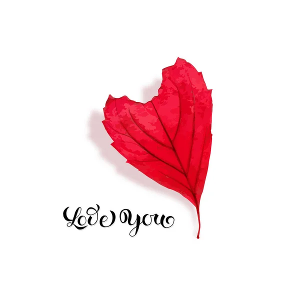 Red Leaf Heart Shape Isolated White Background — Stock Vector