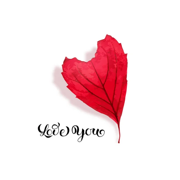 Red Leaf Heart Shape Isolated White Background — Stock Vector