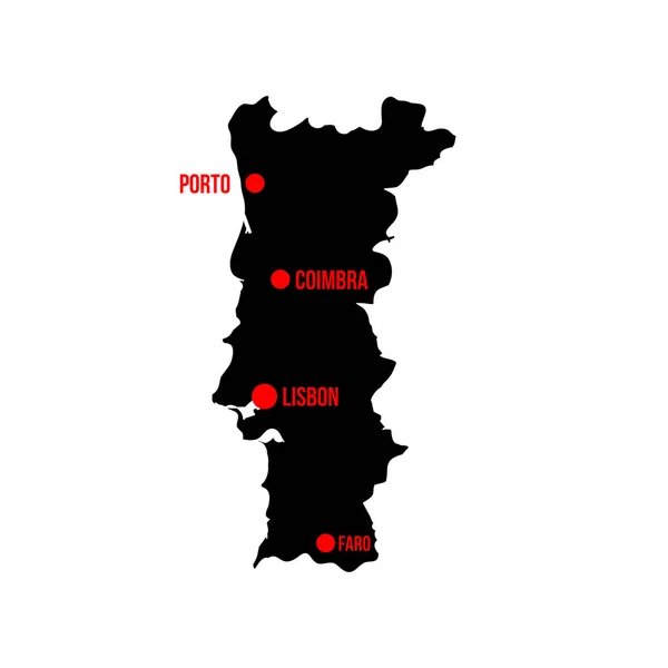 Portugal Carte Avec Grandes Villes Lisbonne Porto Faro Coimbra — Image vectorielle