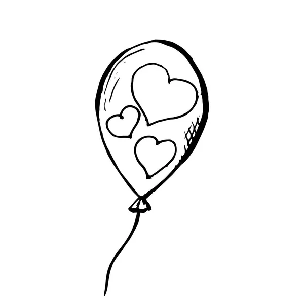 Luftballon Mit Herzaufdruck Skizzenstil — Stockvektor