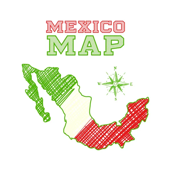 Boceto México Mapa Colores Bandera Nacional — Archivo Imágenes Vectoriales