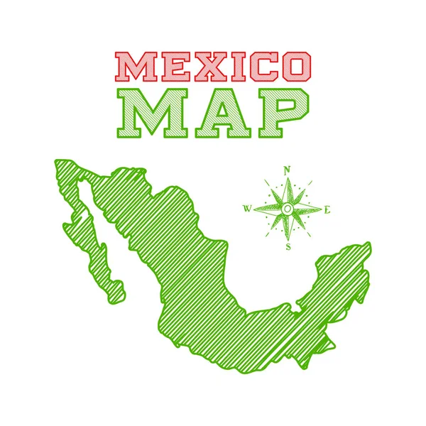 Esboço Mapa México Nas Cores Bandeira Nacional — Vetor de Stock