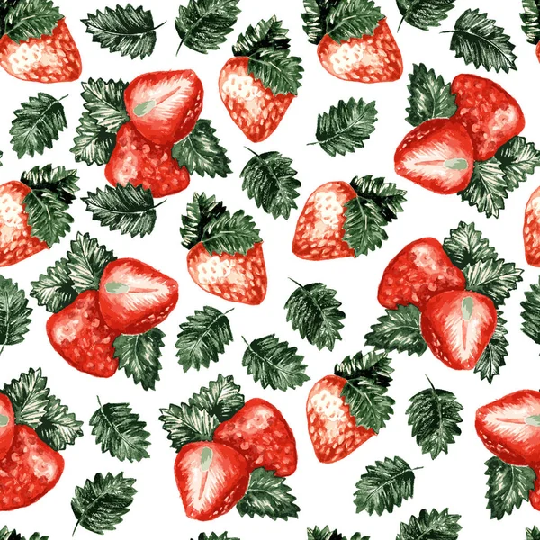 甘い果実とイチゴの水彩シームレス パターン — ストックベクタ