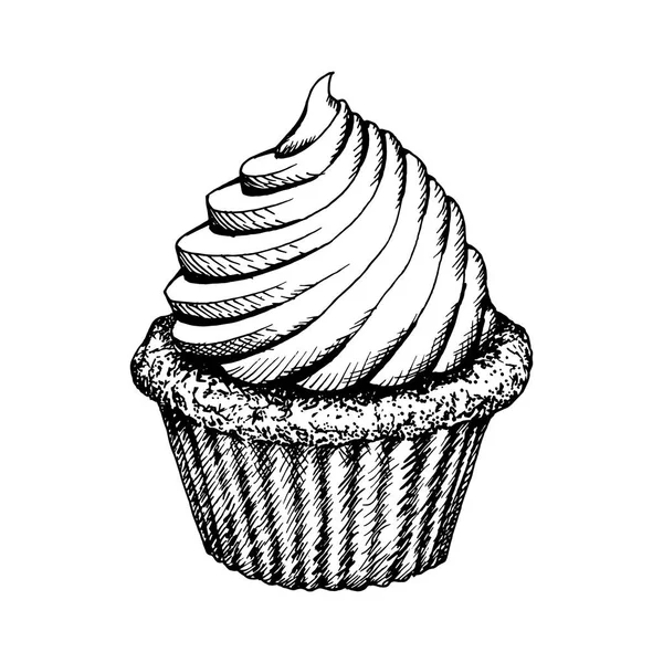 Cupcake Schets Pictogram Geïsoleerd Witte Achtergrond — Stockvector