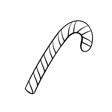 Şekerli çubuk şeker el çizimi vektör çizimi. Lezzetli şekerleme, çizgili karamel çubuk boyama resmi. Klasik xmas, noel yemeği ana hatları beyaz arka planda izole edilmiş.