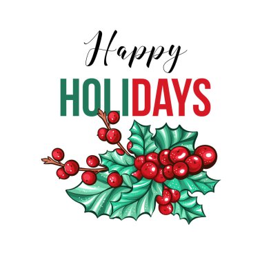 Holly Berries 'le Mutlu Tatil Hediye Kartı Şablonu. Noel 