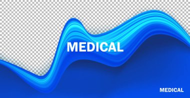 Mavi gerçekçi sıvı doku arka planı. Dalgalı sıvı boya akışı şeffaf arkaplanda izole edildi. Tıbbi, sağlık kurumu afişi, metin alanı ve tipografi yazısıyla poster tasarımı