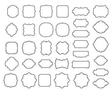 Kenarlıklar ve koleksiyon, gri dekoratif kroki handdrawn Inky stil ve vignette işaret çerçeveleri