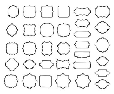 Asgari sınır vektör şablonları ayarlandı. Yaratıcı, ince çizgi monokrom çerçeveler beyaz arka planda izole edilmiş. Zarif daire, yuvarlak, kare, dikdörtgen şekiller süslü vignette koleksiyonu