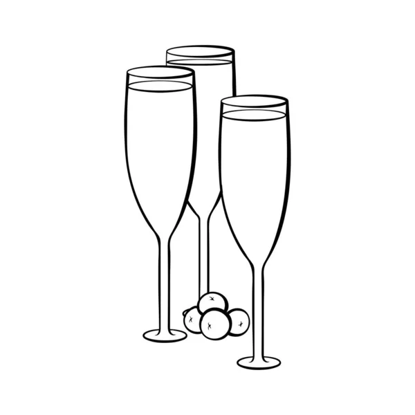 Copos Champanhe Completo Ilustração Desenhada Mão Vinhos Cristal Com Bebida — Vetor de Stock
