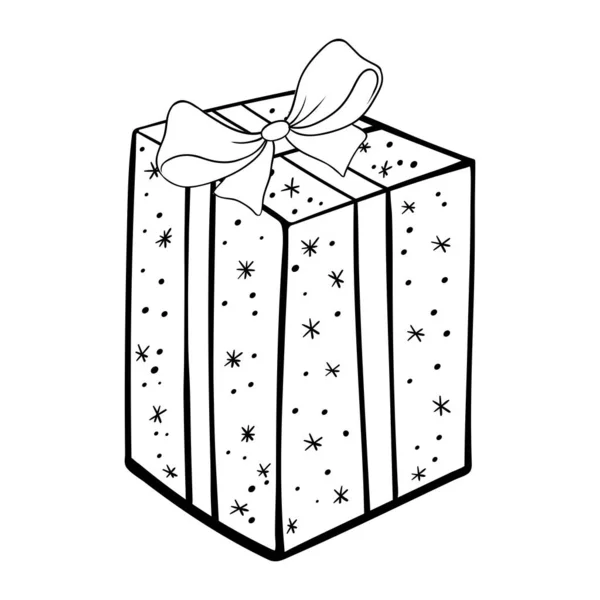 Geschenk Box Handgezeichnete Vektor Illustration Geburtstag Weihnachtsfeier Monochromes Symbol Geschenk — Stockvektor