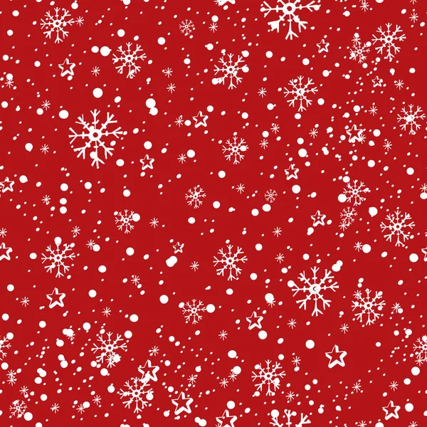 クリスマスの装飾要素シームレスなパターン 伝統的なカラフルな装飾 赤いクリスマスの夜の星と雪 装飾的な子供っぽいスタイルのパッチワークのテキスタイル 招待カード 包装紙の記入 — ストックベクタ