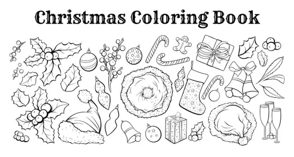 Natal livro para colorir conjunto de ilustrações vetoriais — Vetor de Stock