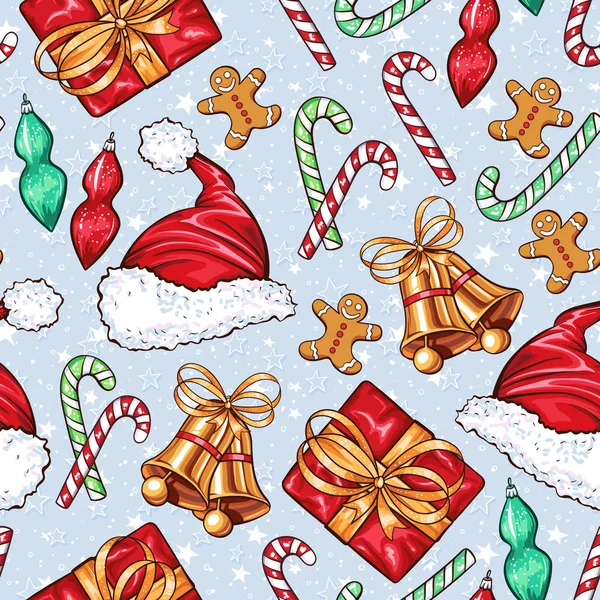 Natal sem costura padrão, decorações xmas —  Vetores de Stock