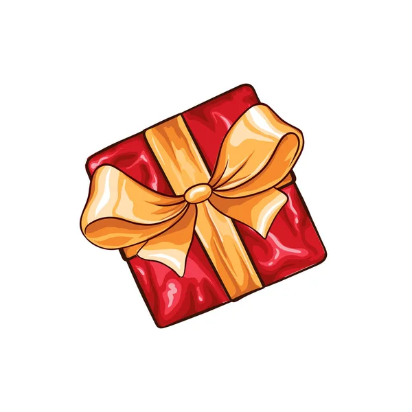 Xmas Gift Box Hand Drawn Illustration New Year Box Wrapped — 스톡 벡터