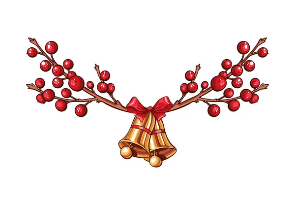Rode kerstbessen tak vector geïsoleerde rand of header — Stockvector