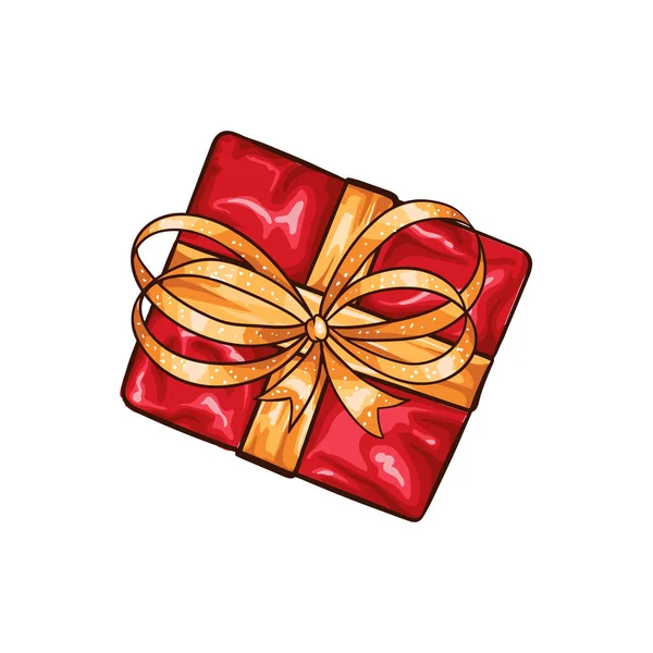 Xmas Gift Box Hand Drawn Illustration New Year Box Wrapped — 스톡 벡터
